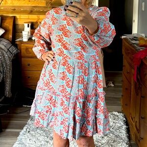 Roller Rabbit Floral Long Sleeve Cotton Dress Size large